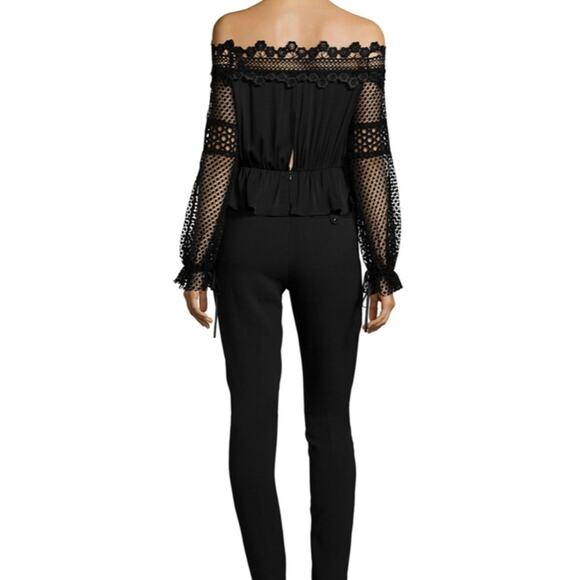 Self-portrait off the shoulder lace sleeve black jumpsuit sz 2 - Picture 3 of 8